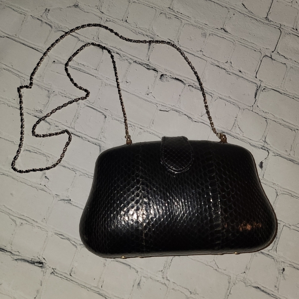 Clarita Black Snakeskin Crossbody Bag